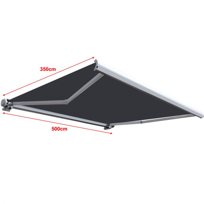 Store Banne Semi-coffre COVER 5x3m - Armature Blanc - Toile Taupe Motorise A Telecommande Manivelle Secours 87523068
