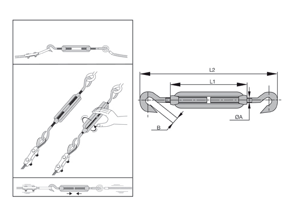 Tendeur croc-croc en INOX A4 - M8